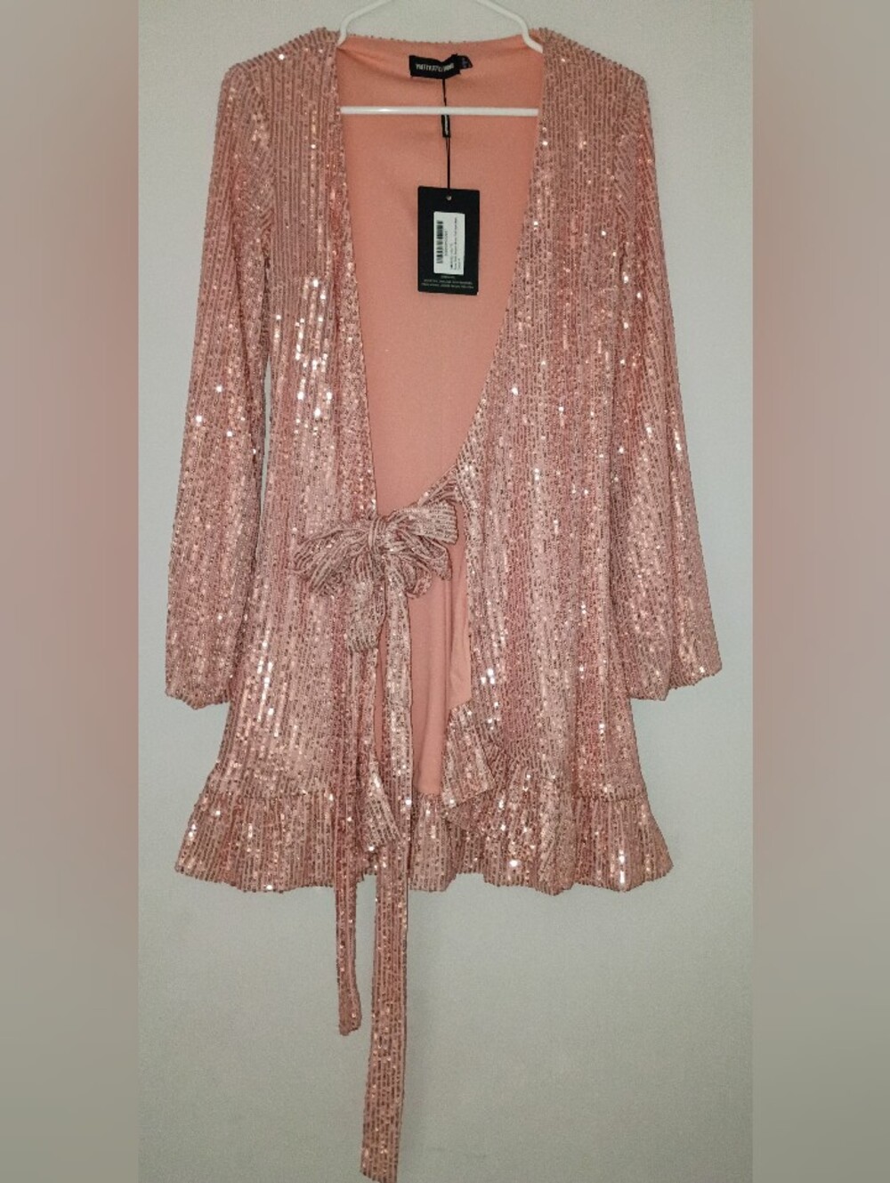 PrettyLittleThing Rose Gold Sequin Tie-Waist Robe